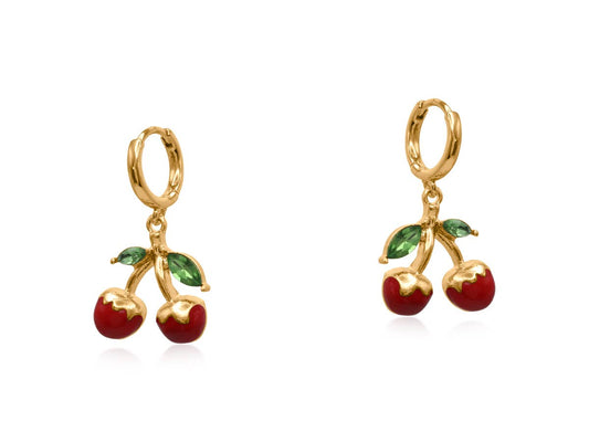 Bellas Fruit Huggies Earrings: Red Cherry