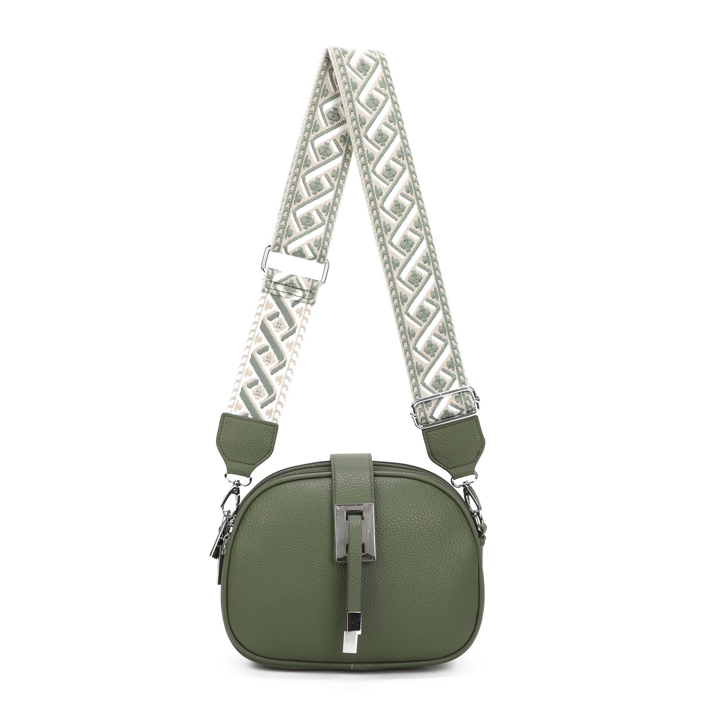 JM1307 Everyday Crossbody Bag with Pattern Strap: Light Blue