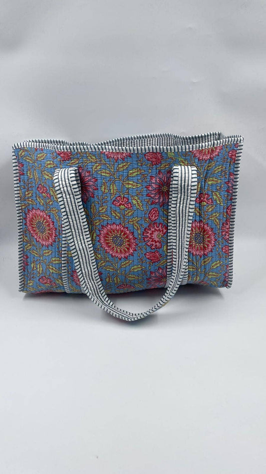 100% Cotton Kantha Quilted Boho Reversible (Small) Tote Bag