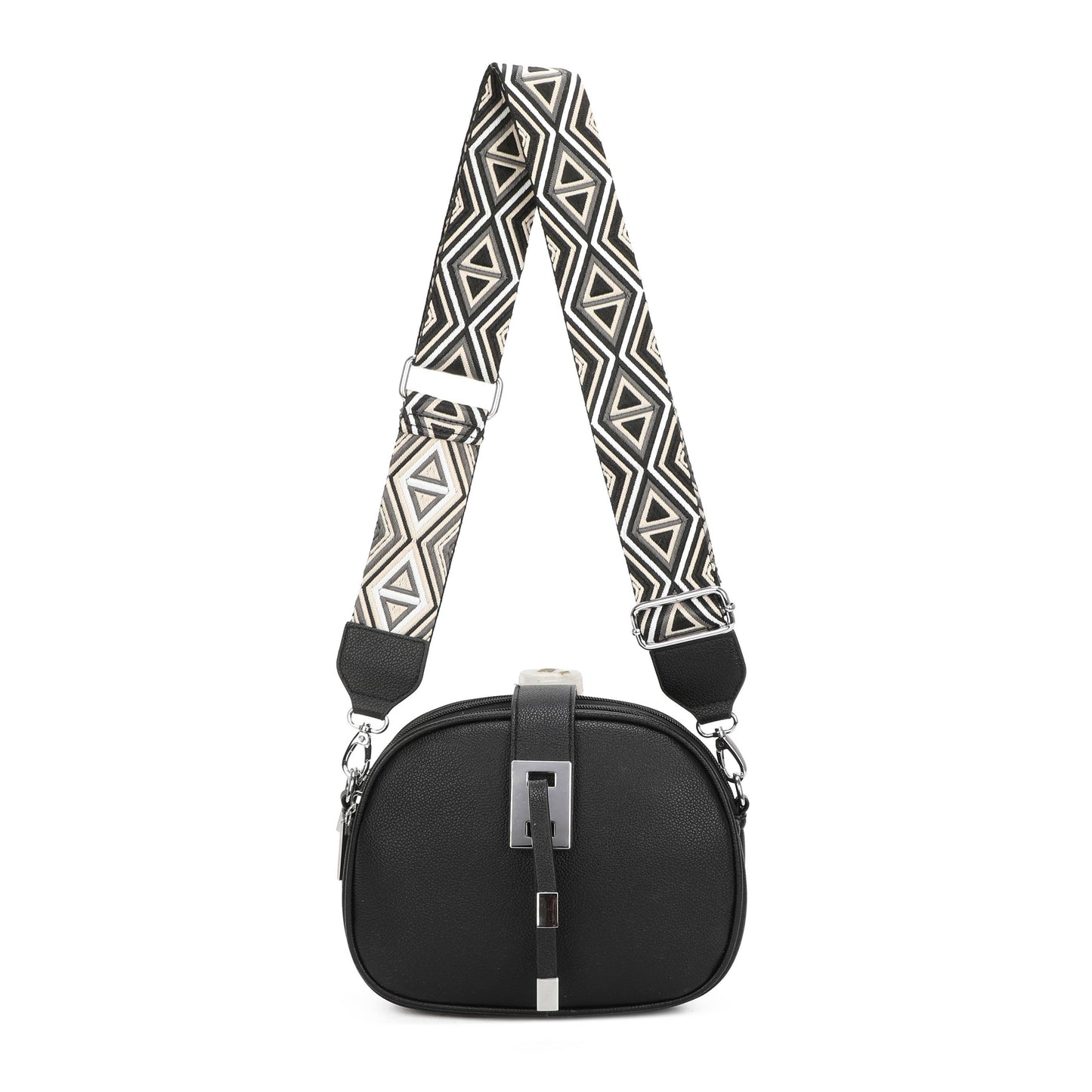 JM1307 Everyday Crossbody Bag with Pattern Strap: Brown