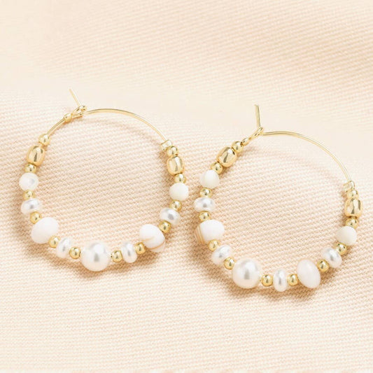 Organic Pearl Hoop Earrings in Gold