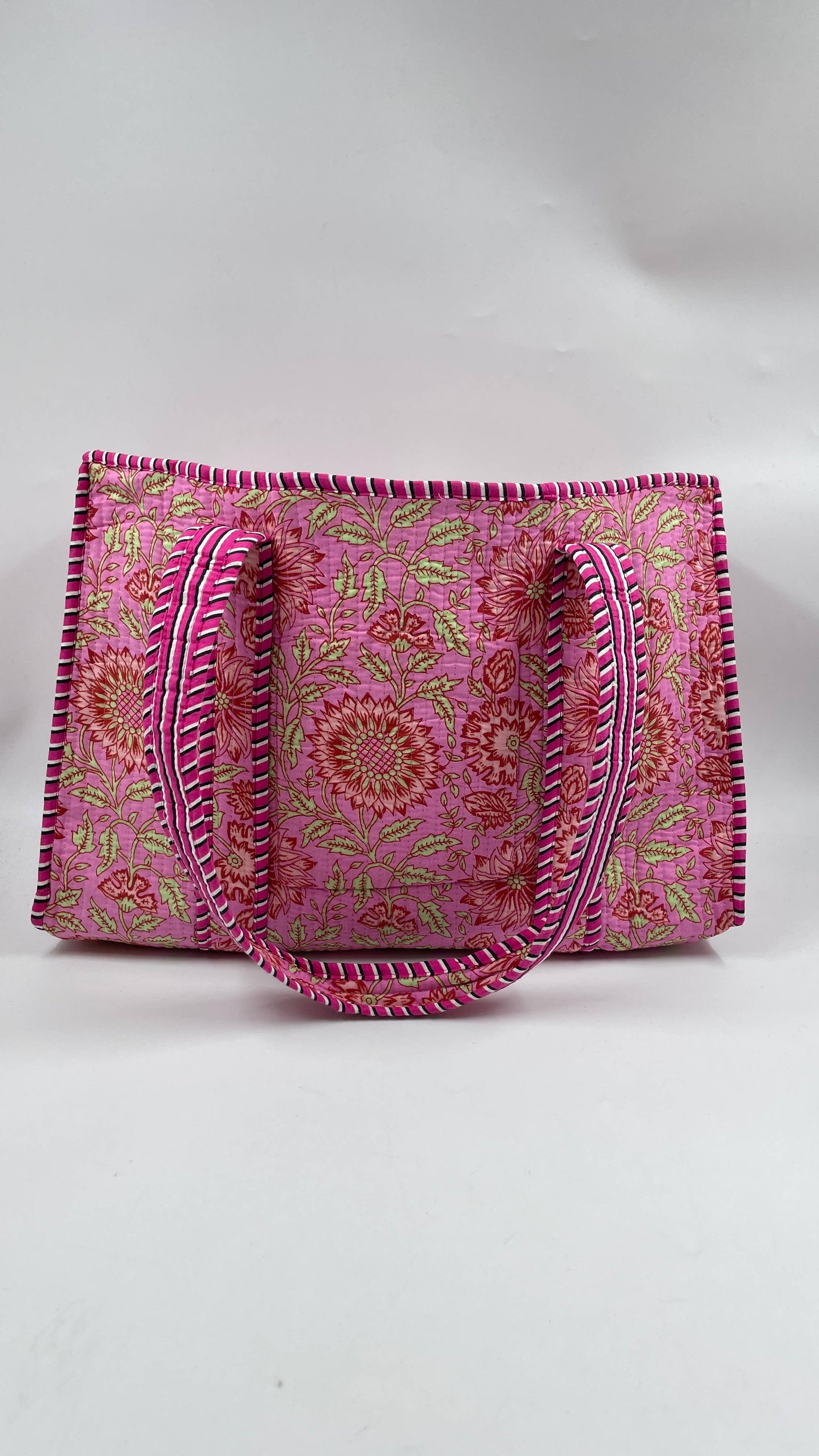 100% Cotton Kantha Quilted Boho Floral Reversible Tote(Small