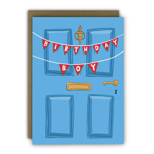 Funny Birthday Card - A6 - Birthday Boy Door Bunting: Naked