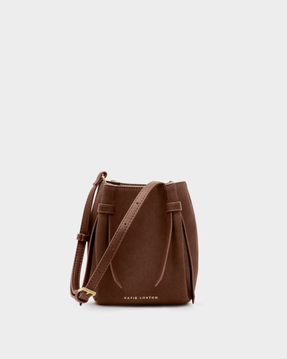 Celina Mini Suedette Bucket Bag - In Dark Chocolate