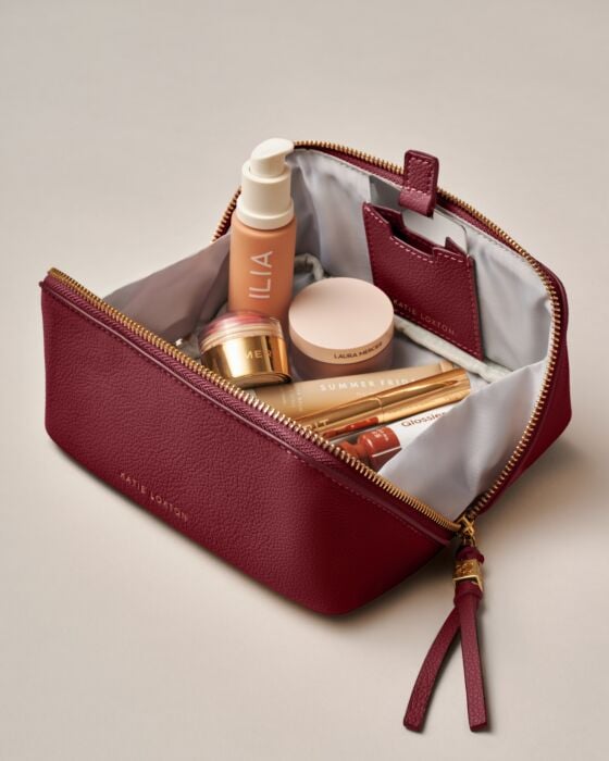 Fold-Out Mirror Makeup Bag - In Cherry