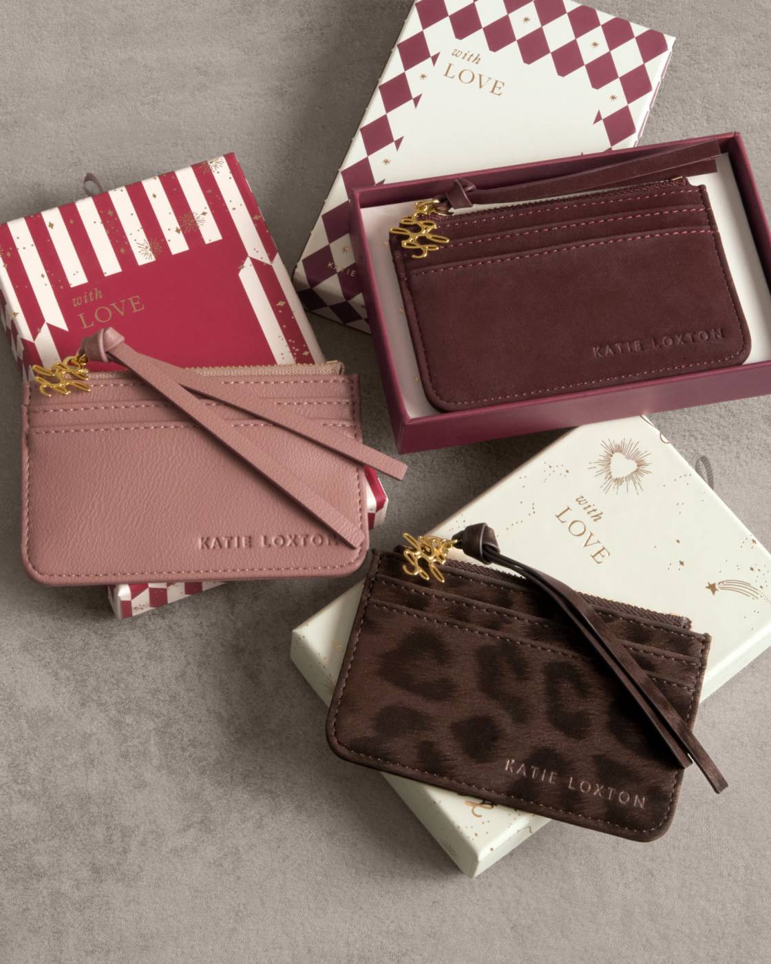 Gift Boxed Coin & Card Holder - Suedette Cherry