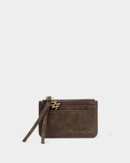 Gift Boxed Coin & Card Holder - Suedette Chocolate