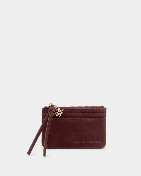 Gift Boxed Coin & Card Holder - Suedette Cherry