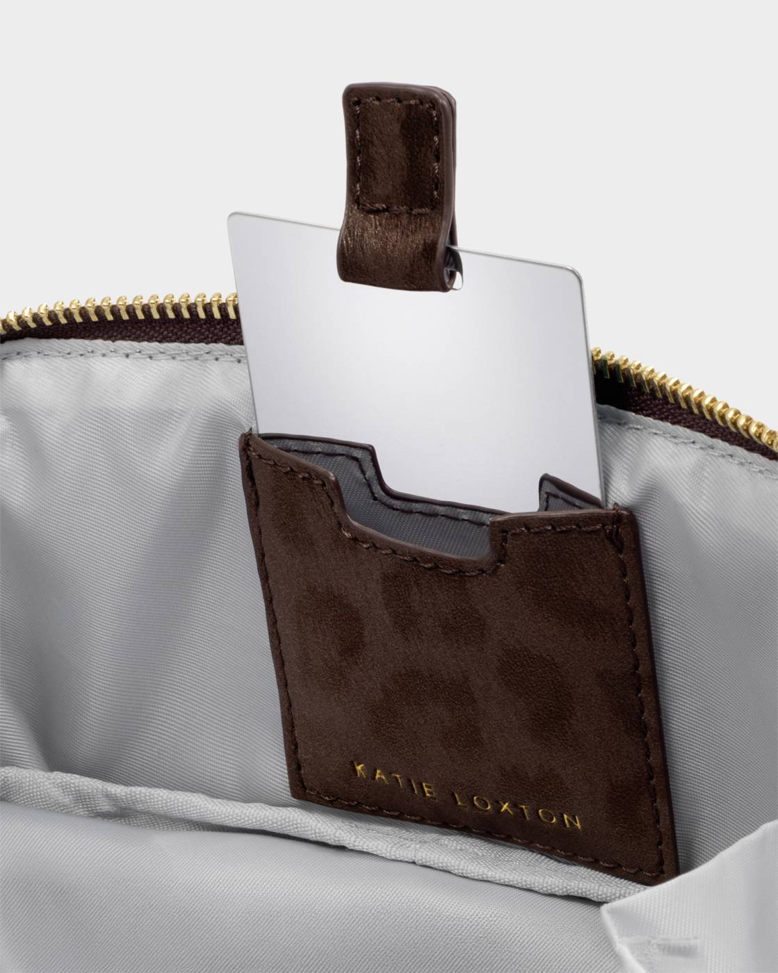 Fold out Mirror Make Up Bag Chocolate Leopard