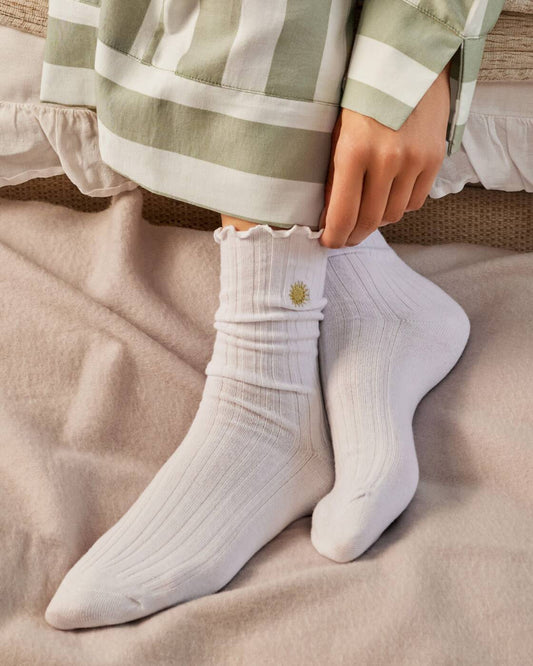 Gift Boxed Socks - Frill Sun White