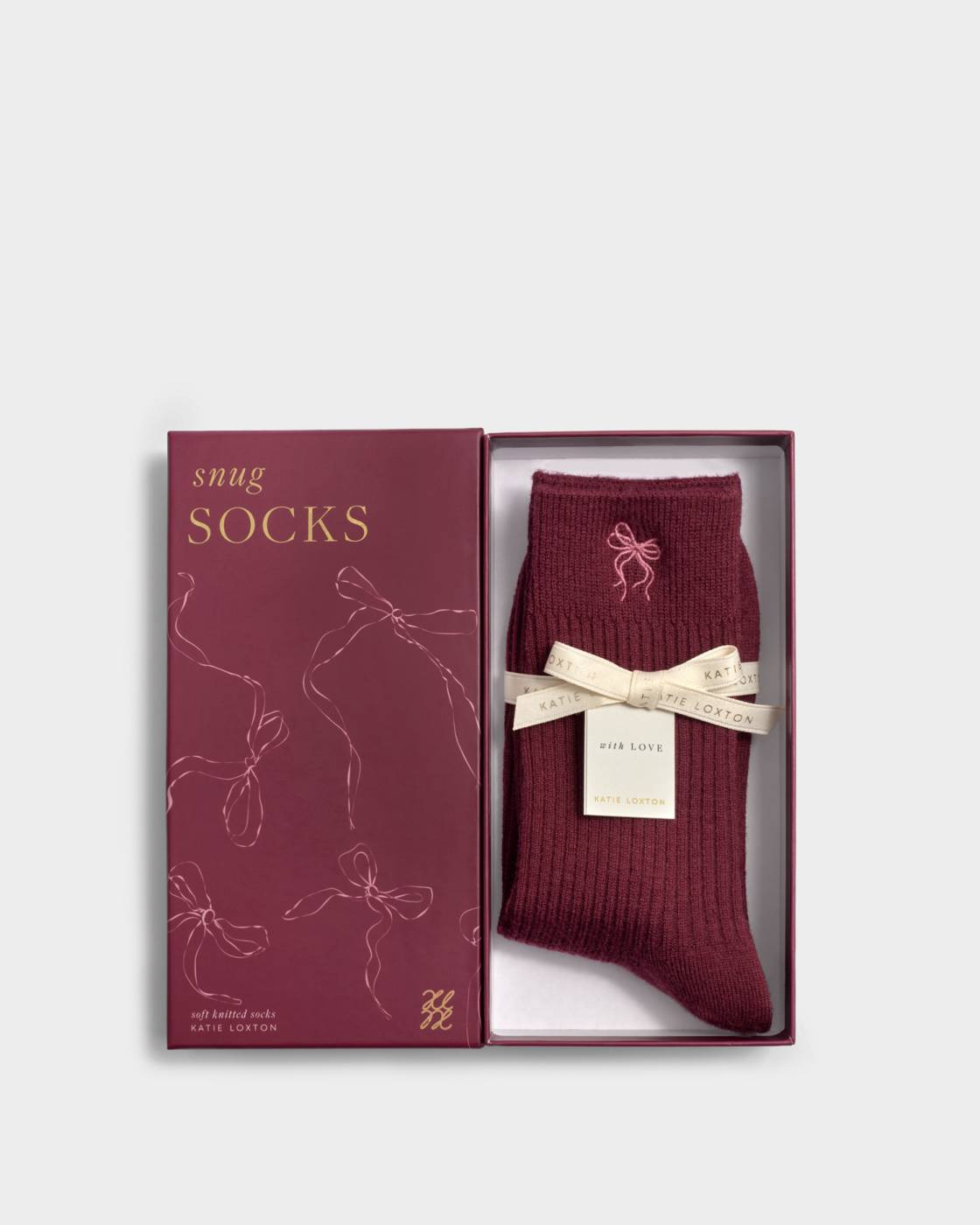 Gift Boxed Socks - Ribbed Bow Cherry