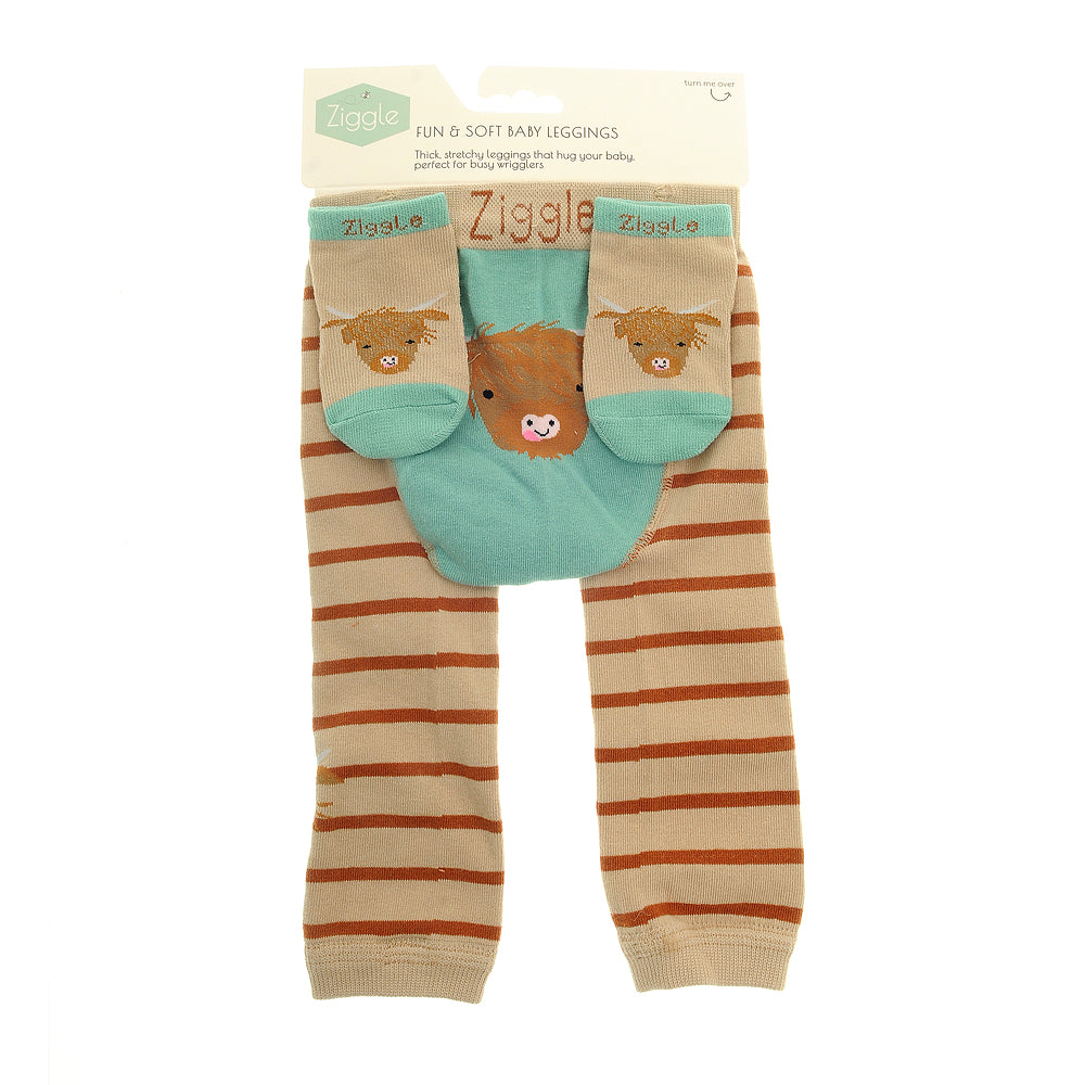 Ziggle Highland Cow Leggings & Sock Set