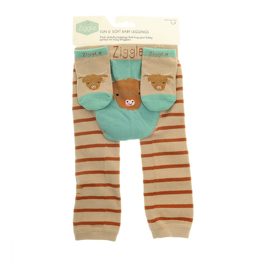 Ziggle Highland Cow Leggings & Sock Set