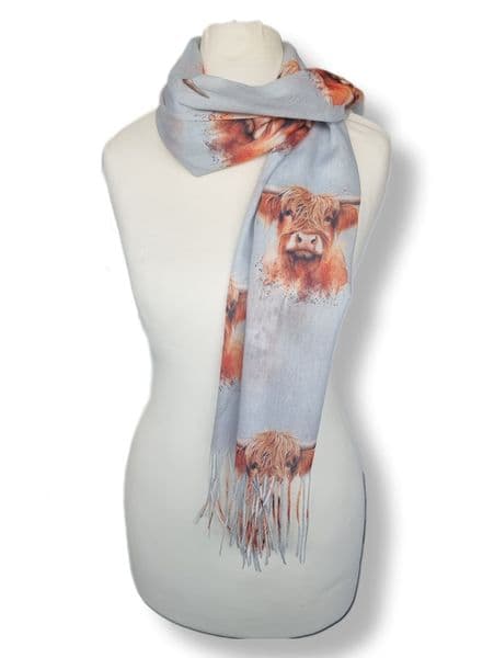 highland Cow Print Grey Scarf