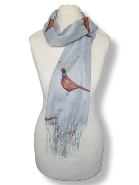 Pheasant Print Grey Scarf
