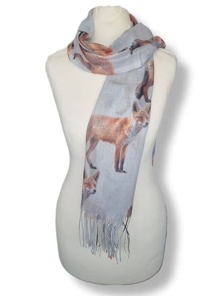 Fox Print Grey Scarf