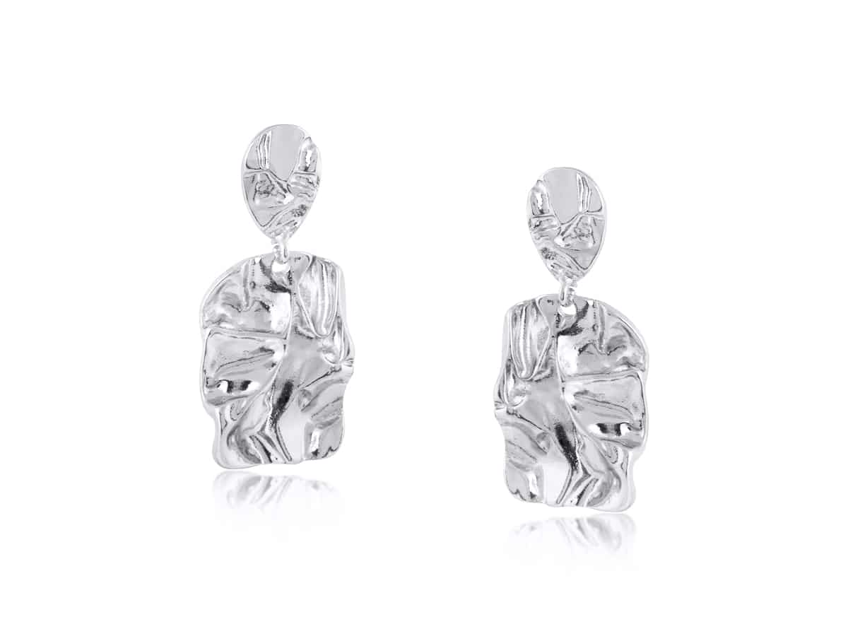 Penelope crushed metal dangle earrings - silver
