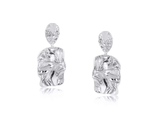 Penelope crushed metal dangle earrings - silver