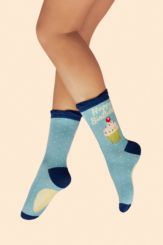 Powder Women's Socks - Birthday Treat Ankle Socks - Denim